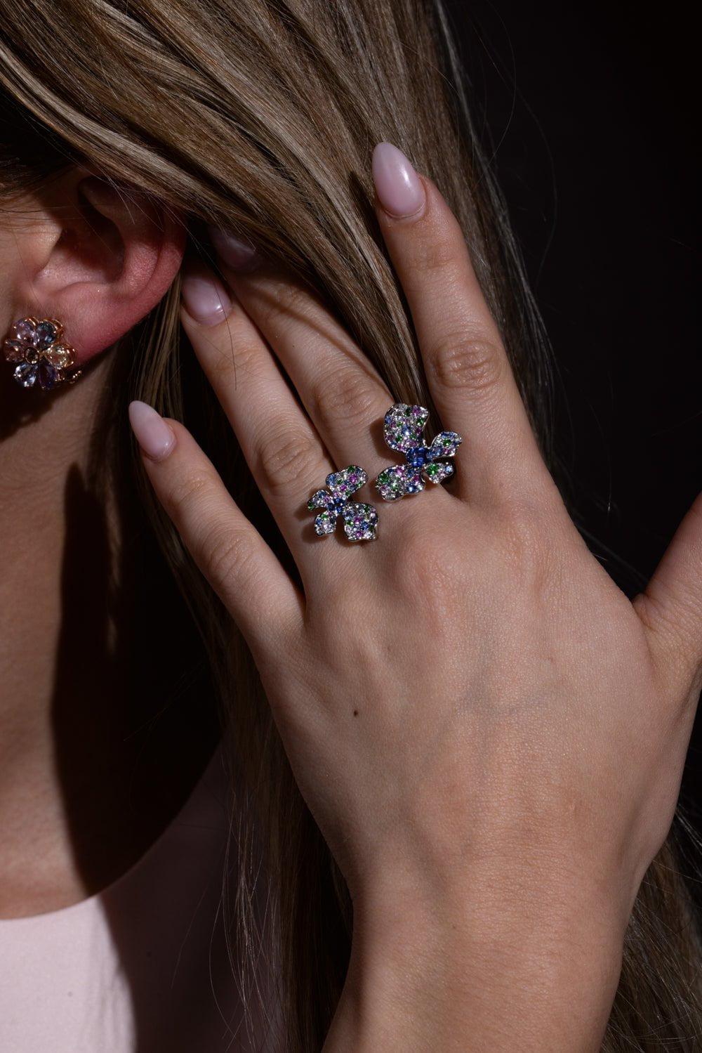STEFERE-Multi Color Duo Butterfly Ring-WHITE GOLD