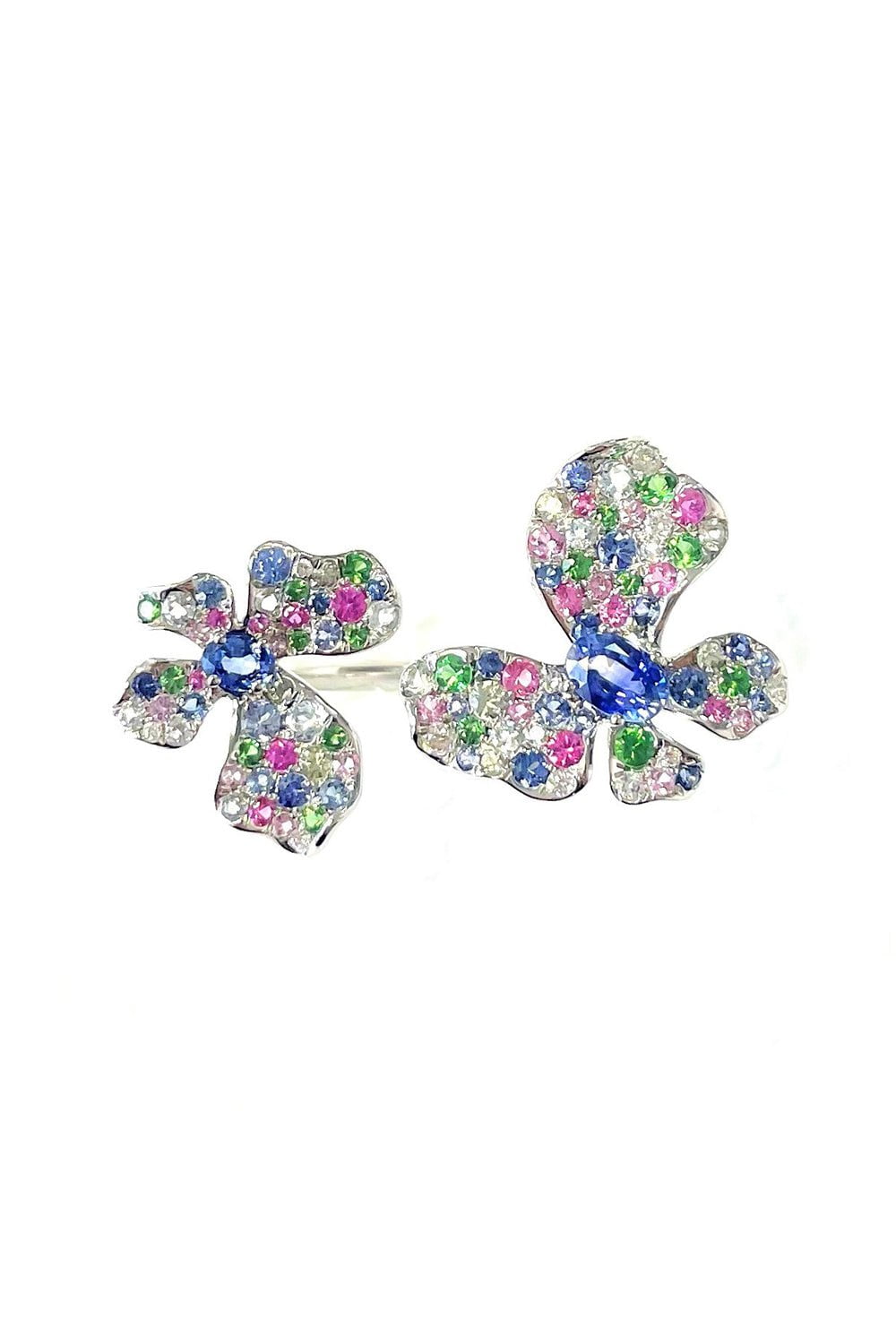 STEFERE-Multi Color Duo Butterfly Ring-WHITE GOLD