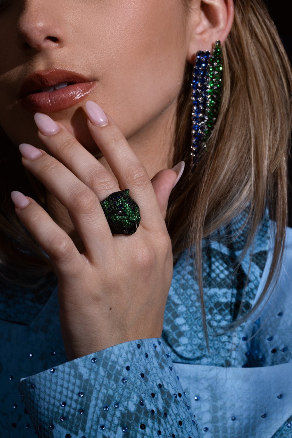 STEFERE-Sapphire Tsavorite Tiger Ring-WHITE GOLD