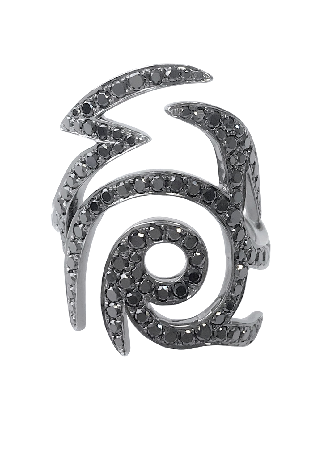Black Diamond Spiral Ring-WHITE GOLD-7-JEWELRYFINE JEWELRING-STEFERE