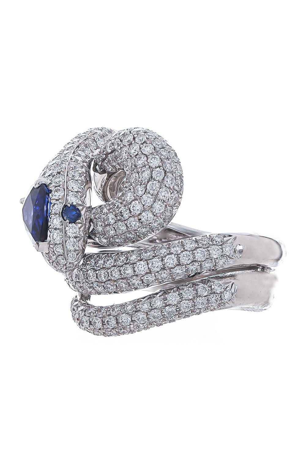 STEFERE-Diamond Blue Sapphire Snake Ring-WHITE GOLD