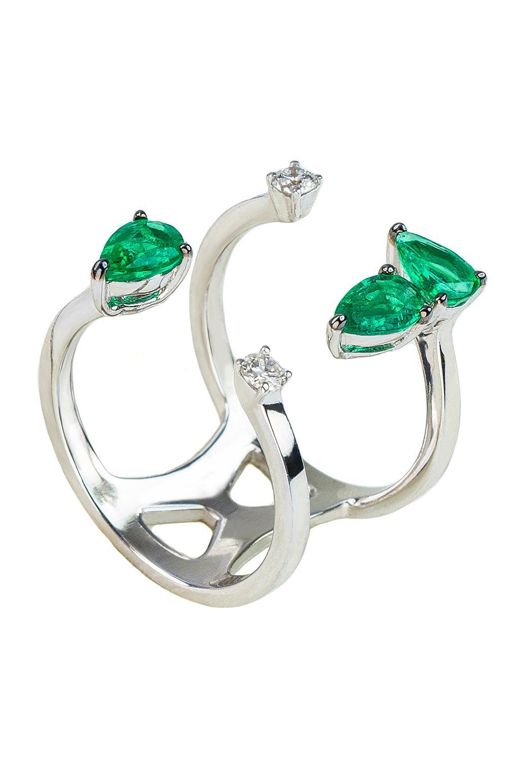 Emerald Diamond Open Ring-WHITE GOLD-7-JEWELRYFINE JEWELRING-STEFERE