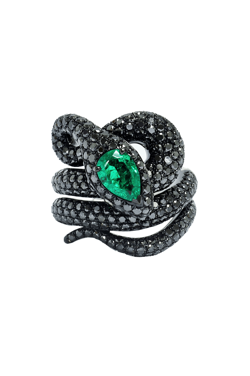 STEFERE-Emerald Diamond Spiral Snake Ring-WHITE GOLD