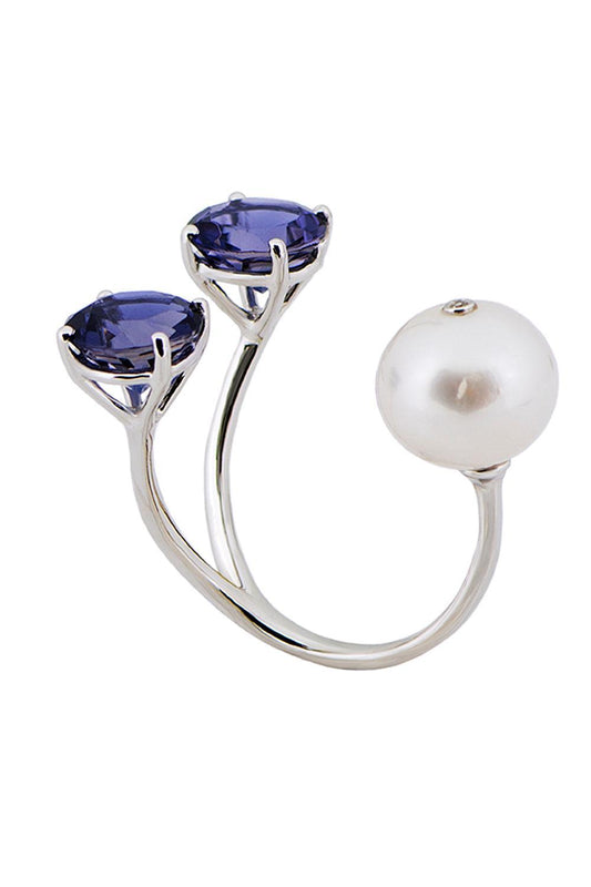 Iolite Pearl Torri Ring-WHITE GOLD-7-JEWELRYFINE JEWELRING-STEFERE