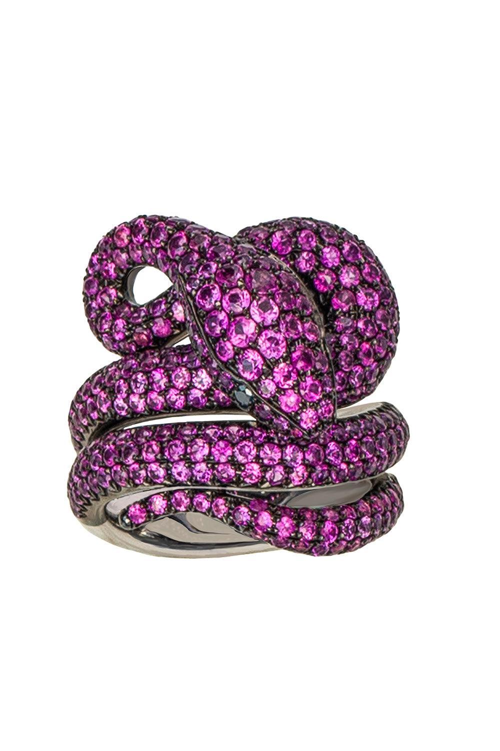 Pink Sapphire Black Diamond Snake Ring-WHITE GOLD-7-JEWELRYFINE JEWELRING-STEFERE