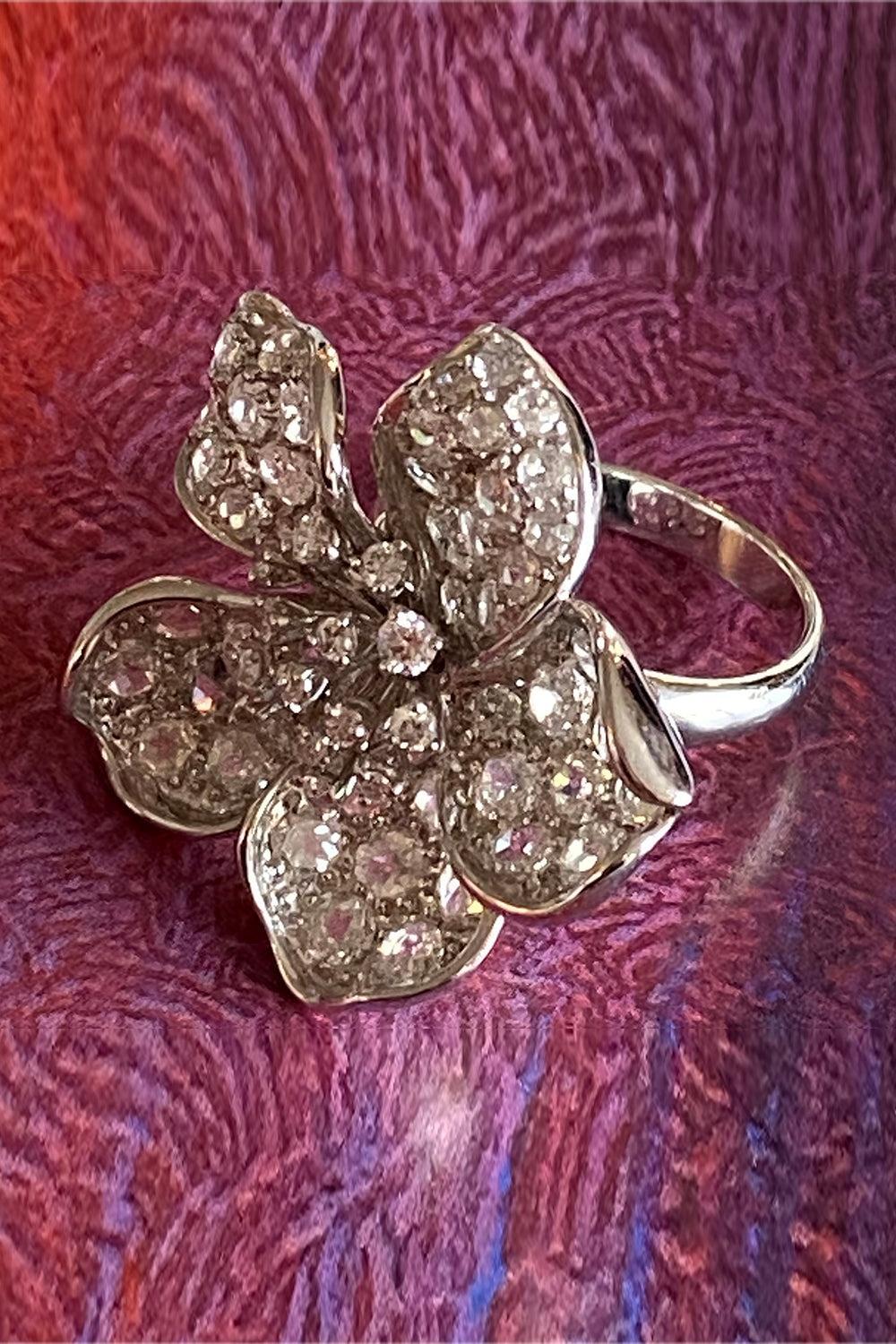White Diamond Flower Ring-WHITE GOLD-7-JEWELRYFINE JEWELRING-STEFERE