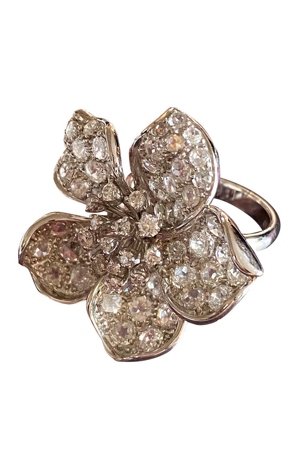 White Diamond Flower Ring-WHITE GOLD-7-JEWELRYFINE JEWELRING-STEFERE
