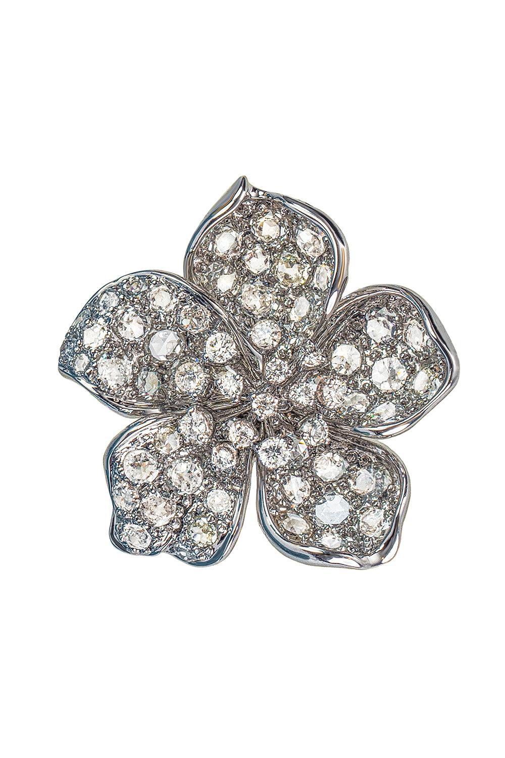 White Diamond Flower Ring-WHITE GOLD-7-JEWELRYFINE JEWELRING-STEFERE