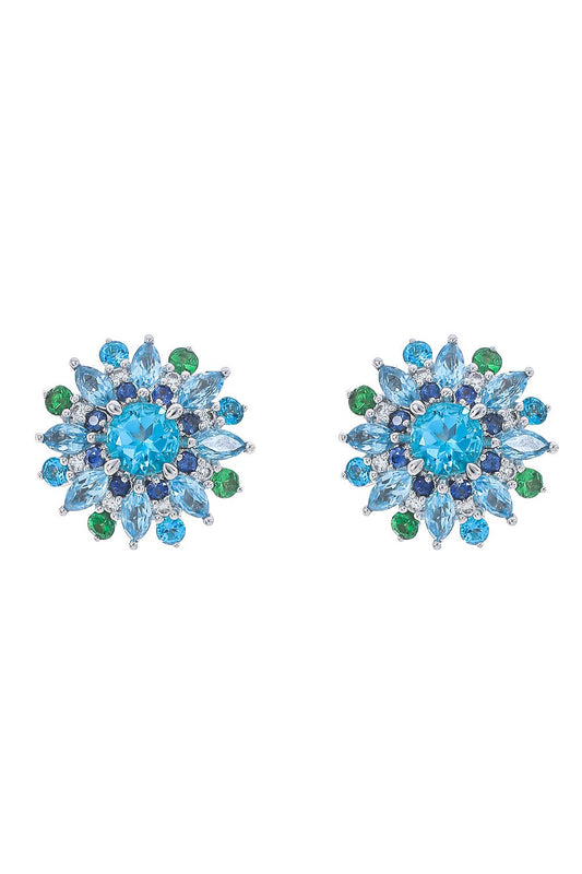 STEFERE-Diamond Sapphire Stud Earrings-WHITE GOLD