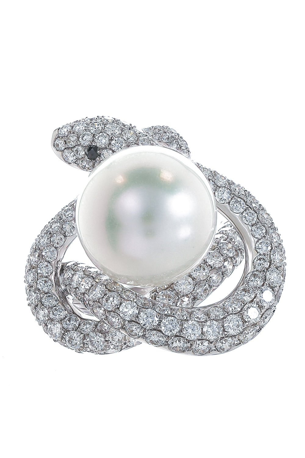 STEFERE-South Sea Pearl Diamond Snake Ring-WHITE GOLD