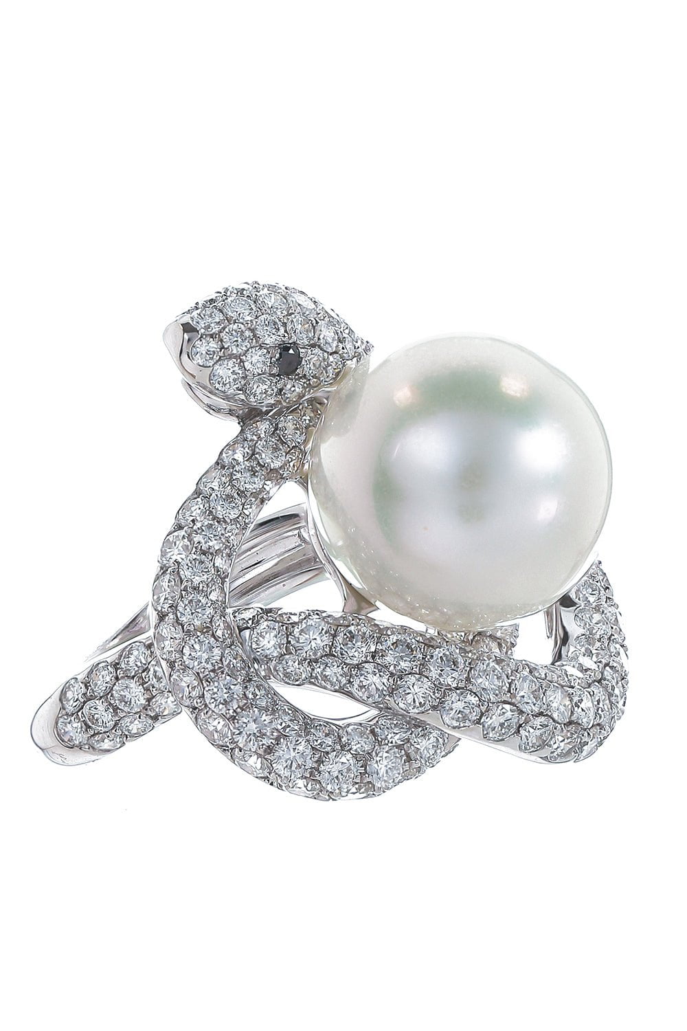 STEFERE-South Sea Pearl Diamond Snake Ring-WHITE GOLD