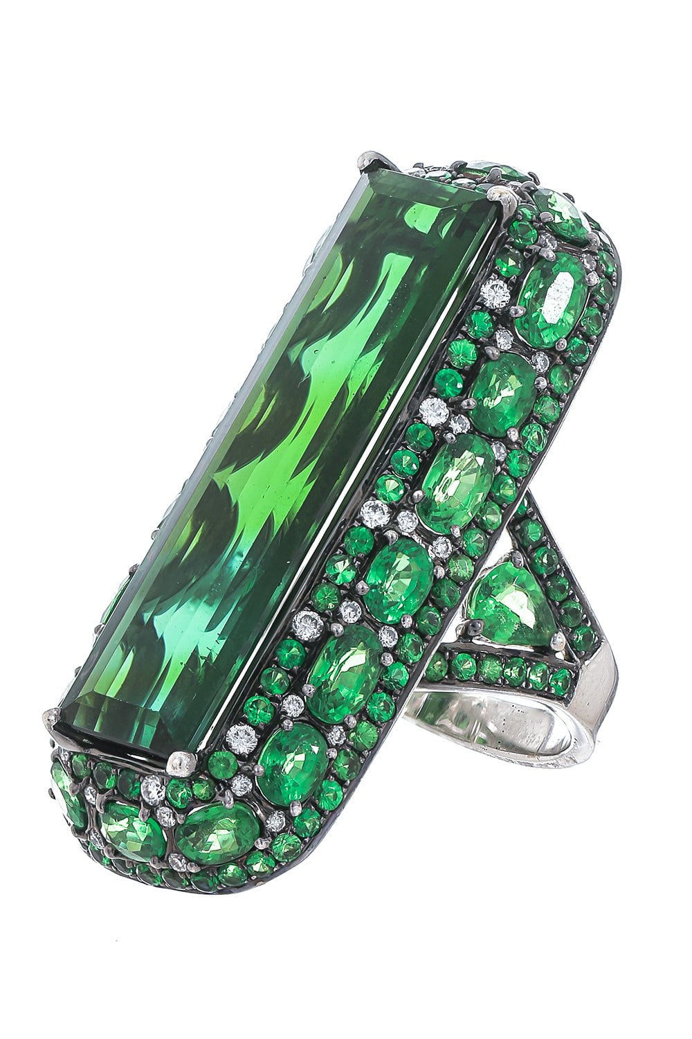 STEFERE-Green Tourmaline Garnet Diamond Ring-WHITE GOLD