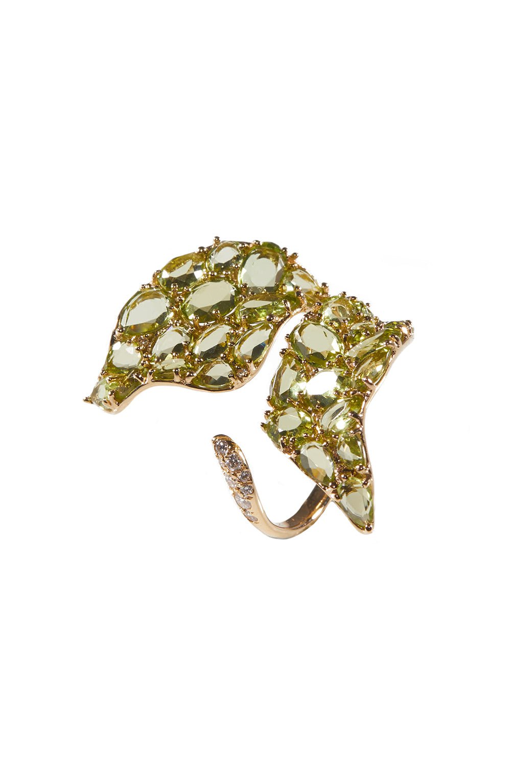 STEFERE-Diamond Peridot Leaf Ring-YELLOW GOLD