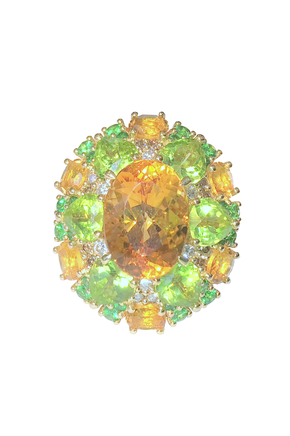 Green Garnet Citrine Dome Ring-YELLOW GOLD-7-JEWELRYFINE JEWELRING-STEFERE