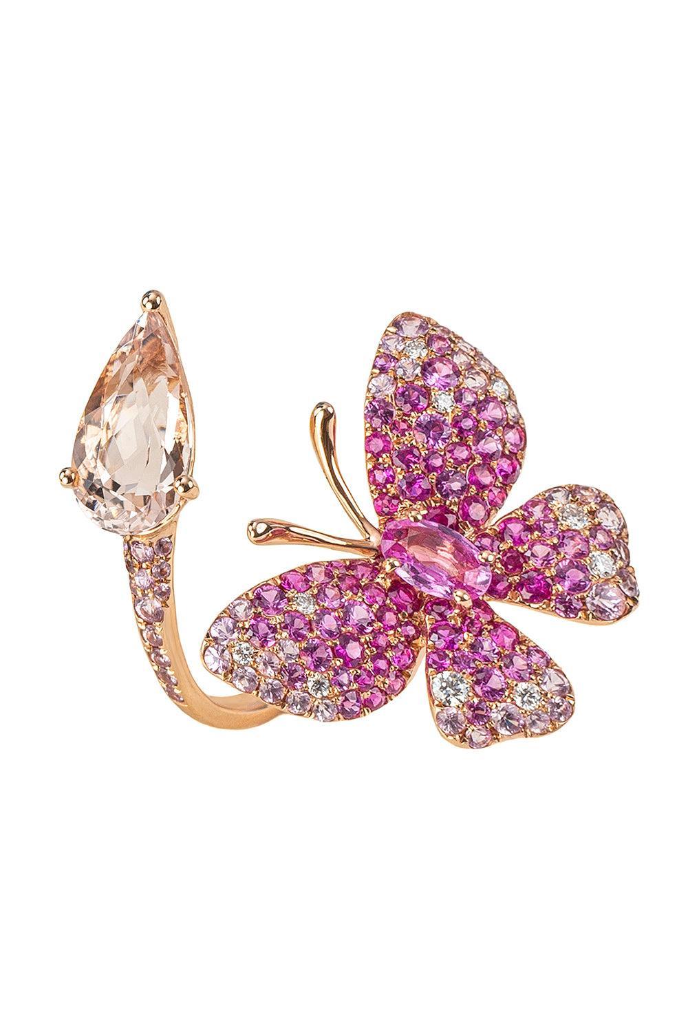 Pink Sapphire Butterfly Open Ring-YELLOW GOLD-7-JEWELRYFINE JEWELRING-STEFERE