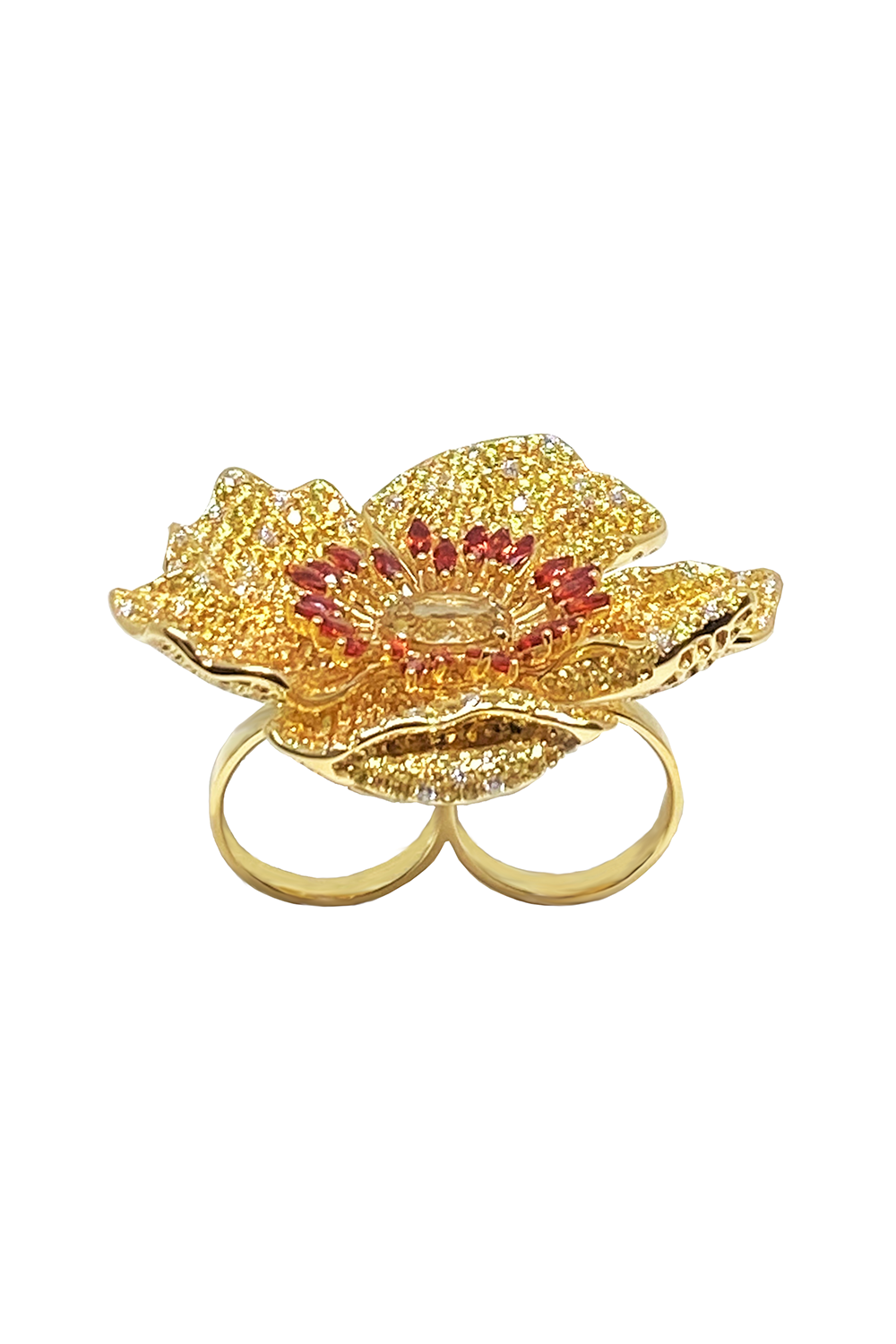 STEFERE-Large Yellow Sapphire Flower Ring-YELLOW GOLD