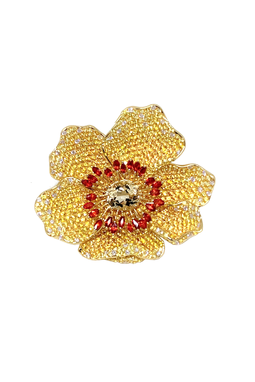 STEFERE-Large Yellow Sapphire Flower Ring-YELLOW GOLD