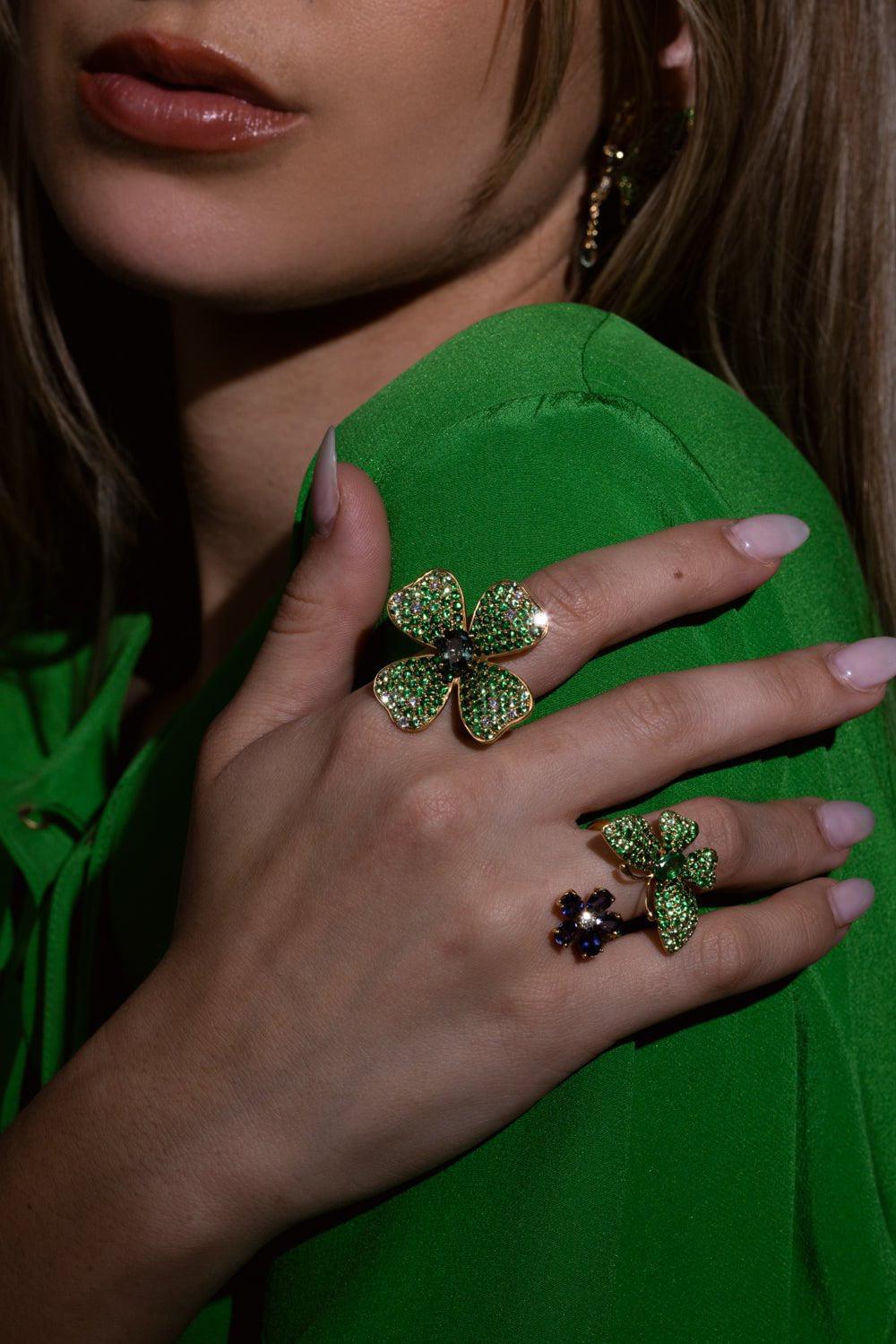 STEFERE-Sapphire Garnet Flower Ring-YELLOW GOLD