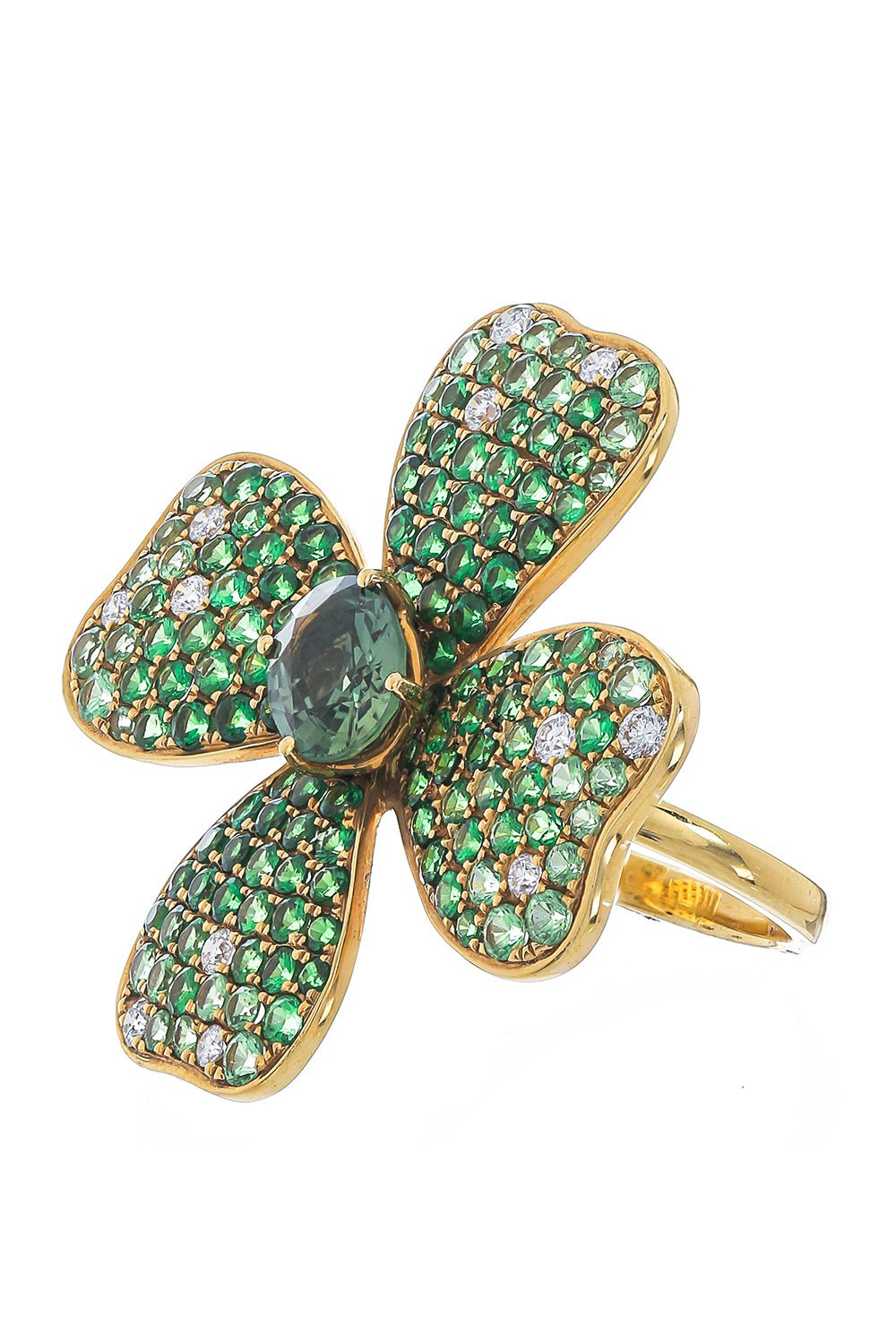 STEFERE-Sapphire Garnet Flower Ring-YELLOW GOLD