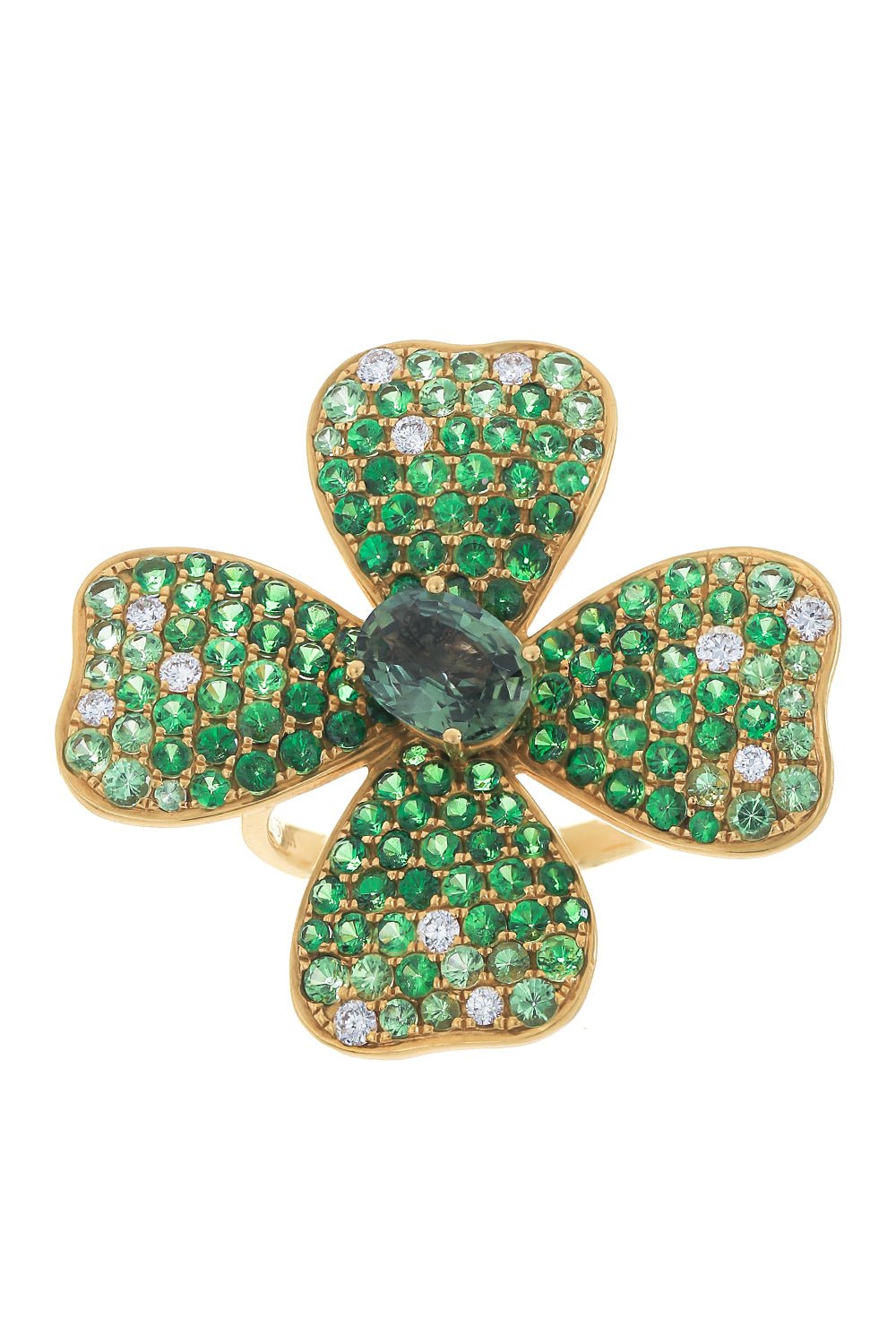 STEFERE-Sapphire Garnet Flower Ring-YELLOW GOLD