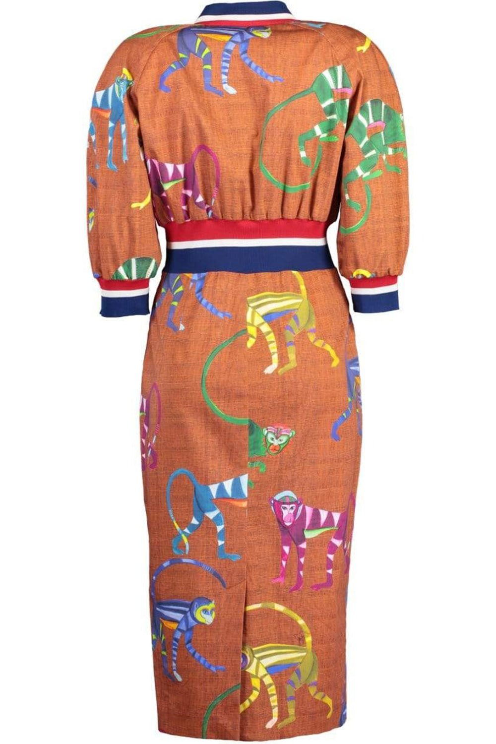 STELLA JEAN-Monkey Print Bomber Dress-BROWN