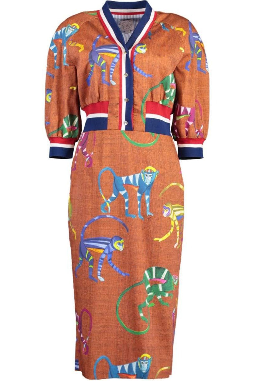 STELLA JEAN-Monkey Print Bomber Dress-BROWN