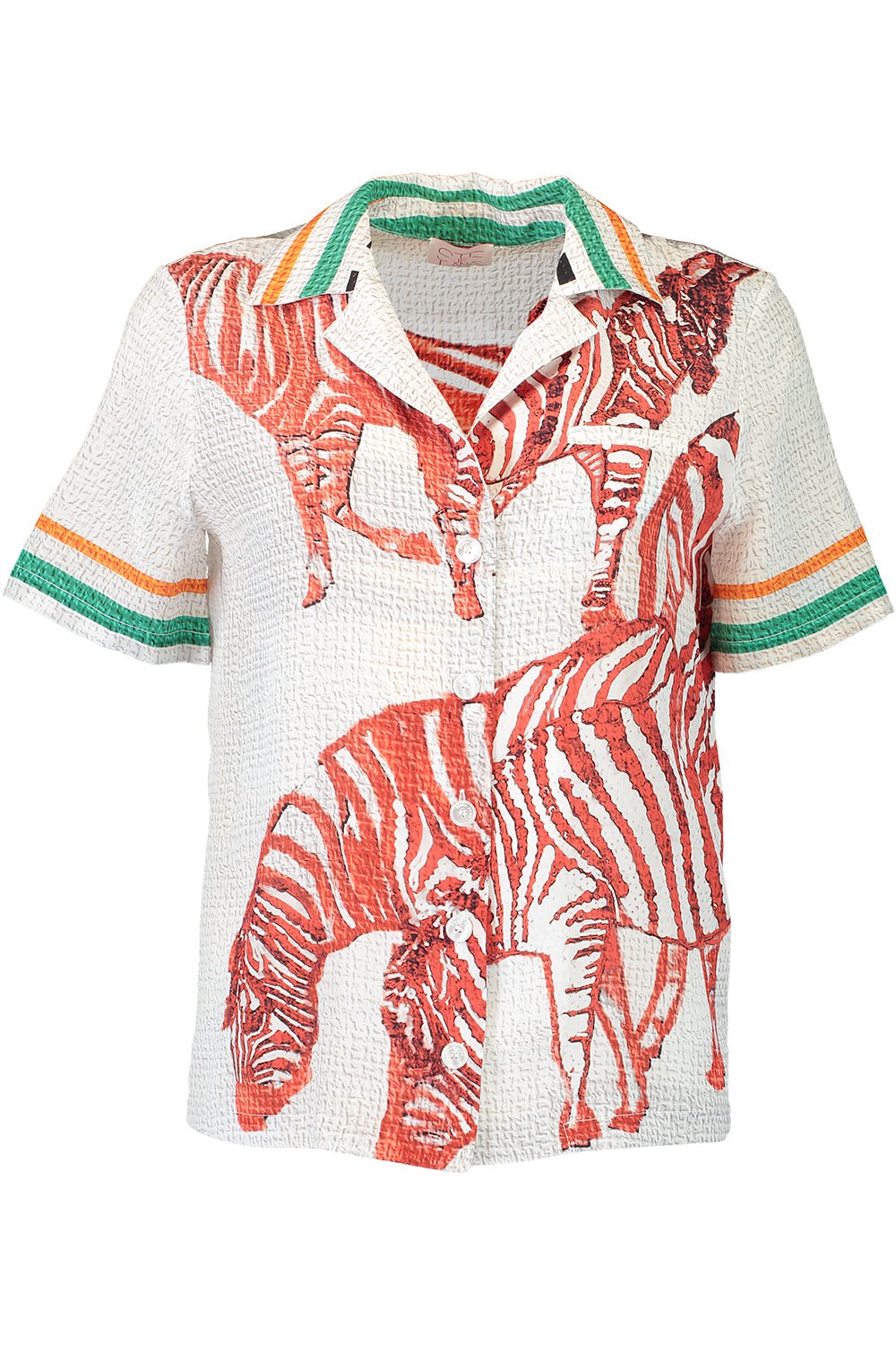 STELLA JEAN-Short Sleeve Printed Blouse-