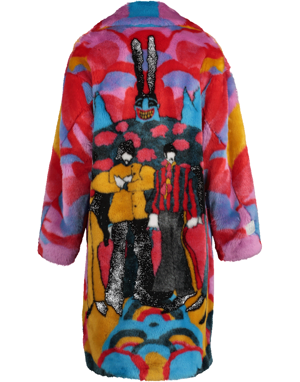 STELLA MCCARTNEY-The Beatles Yellow Submarine Intarsia Faux-Fur Coat-MULTI