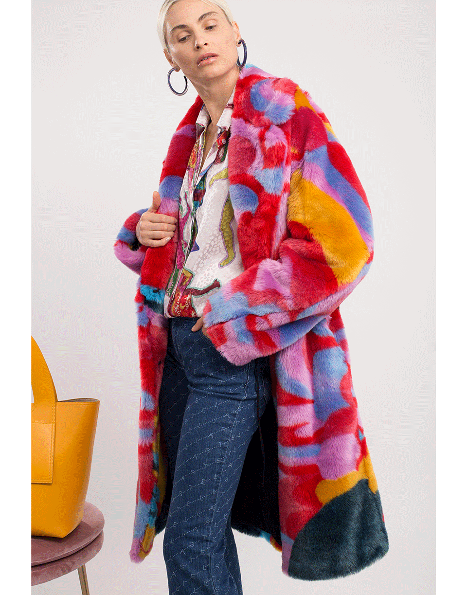 STELLA MCCARTNEY-The Beatles Yellow Submarine Intarsia Faux-Fur Coat-MULTI