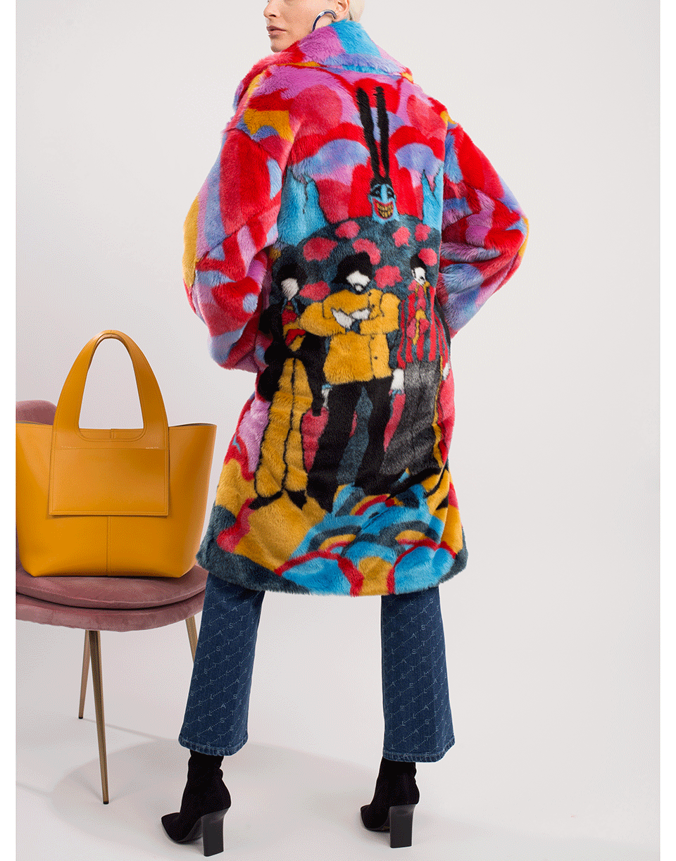 STELLA MCCARTNEY-The Beatles Yellow Submarine Intarsia Faux-Fur Coat-MULTI