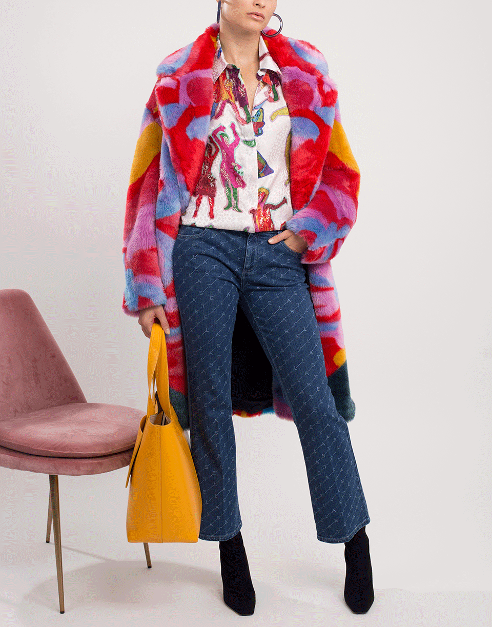 STELLA MCCARTNEY-The Beatles Yellow Submarine Intarsia Faux-Fur Coat-MULTI