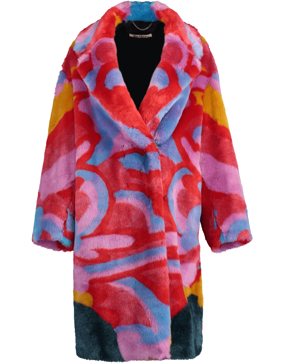 STELLA MCCARTNEY-The Beatles Yellow Submarine Intarsia Faux-Fur Coat-MULTI