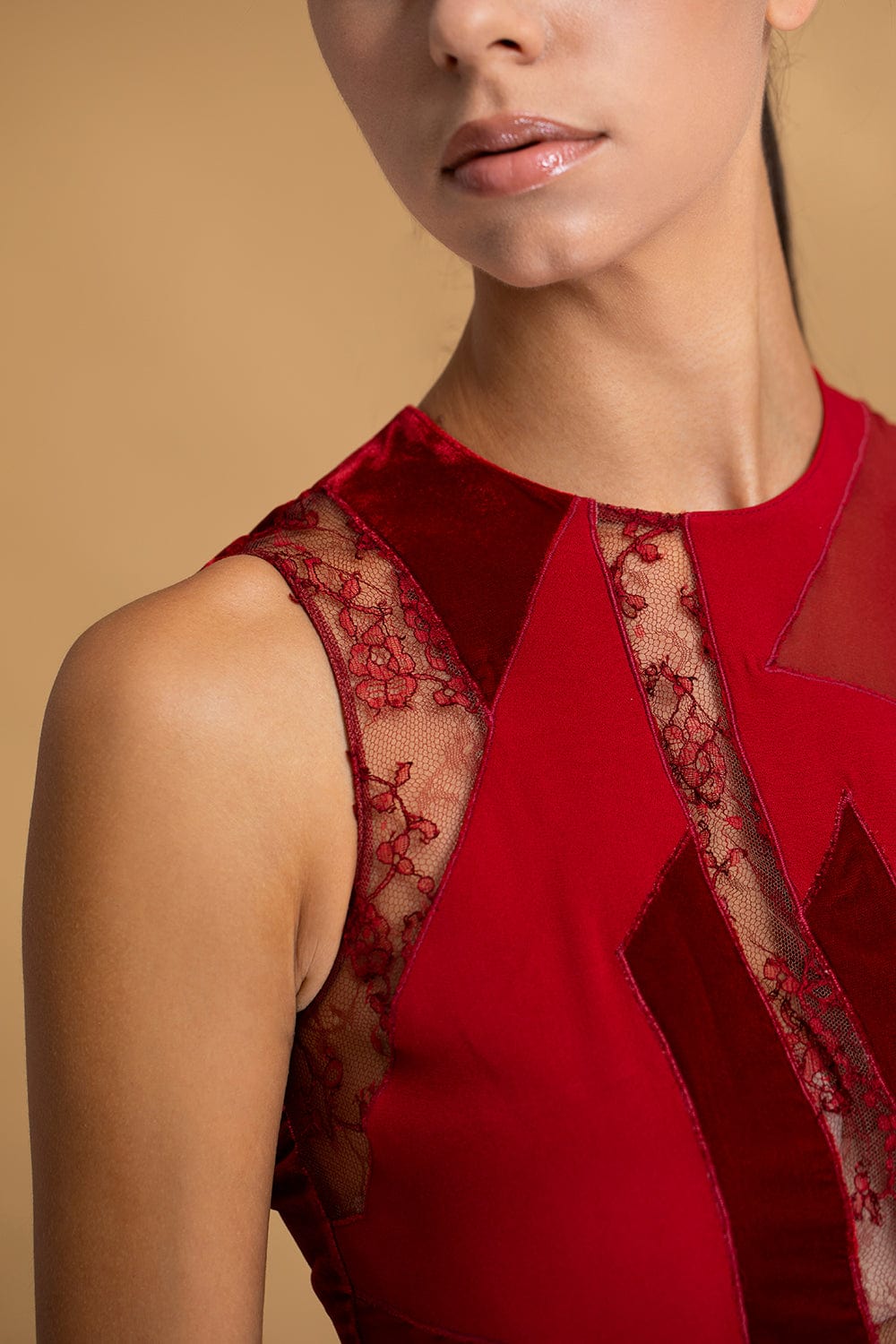 STELLA MCCARTNEY-Lace & Velvet Patchwork Dress-