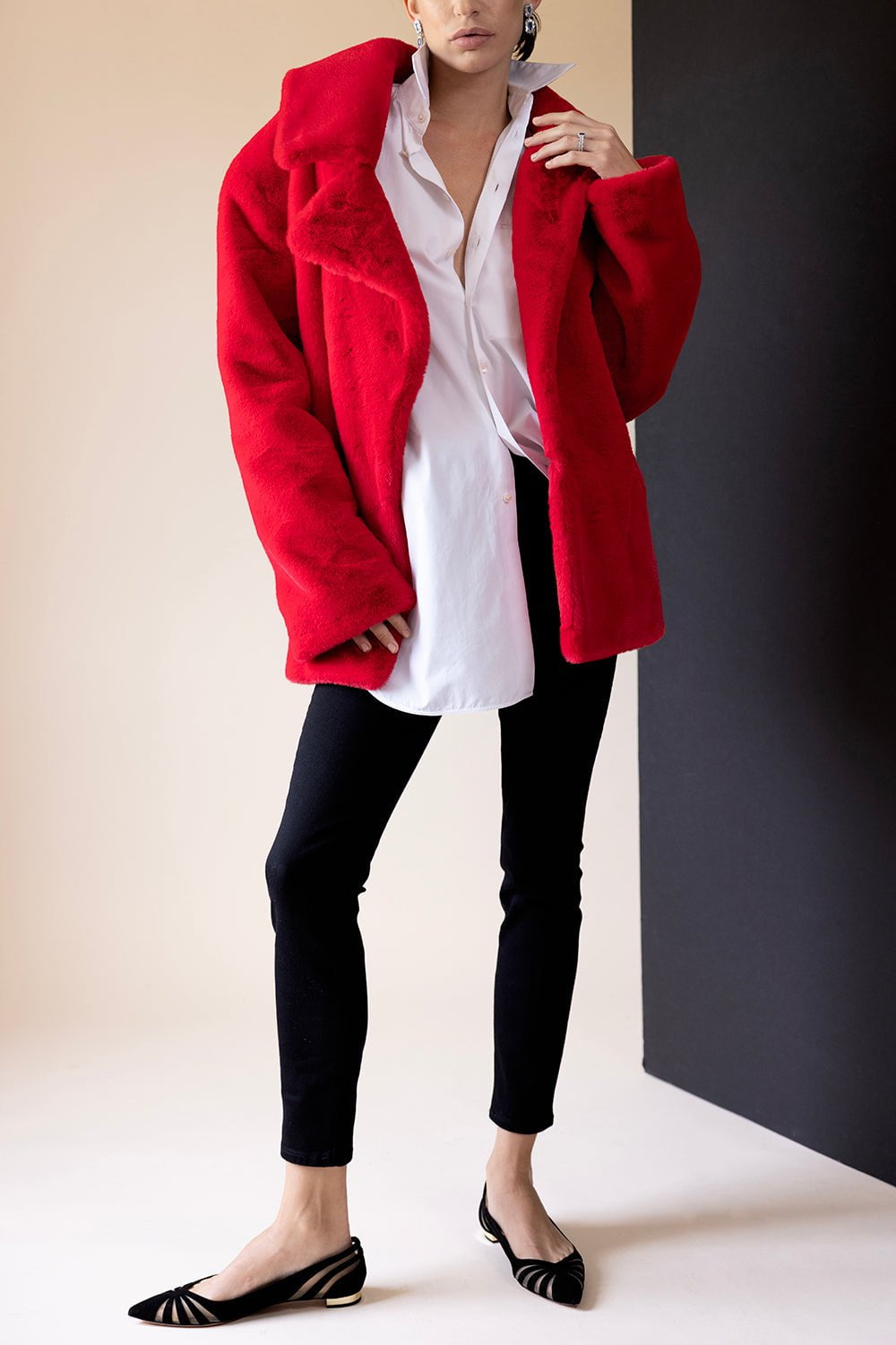 STELLA MCCARTNEY-Faux Fur Short Jacket-TANGO RED