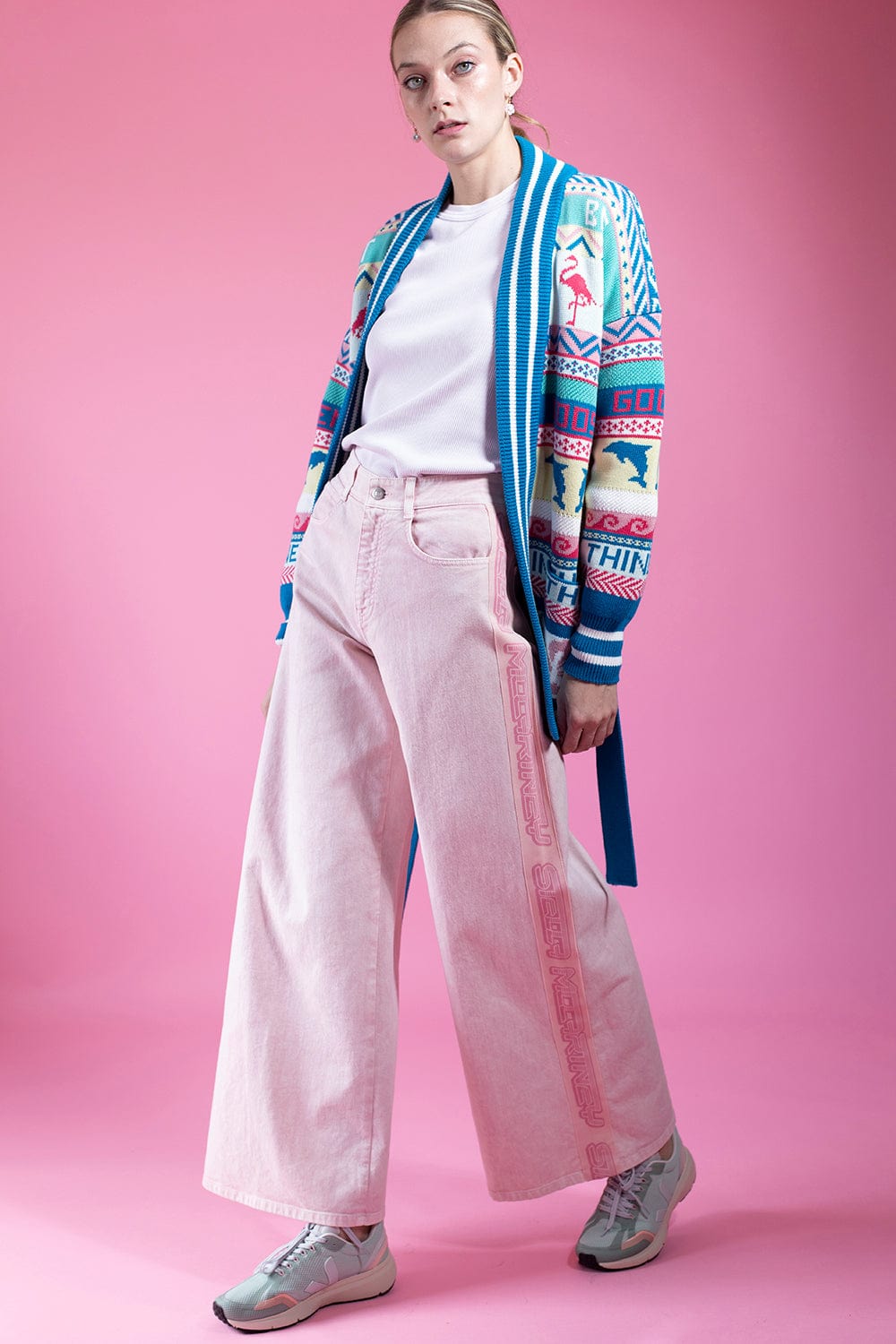 STELLA MCCARTNEY-Wide Peach Logo Denim Pant-
