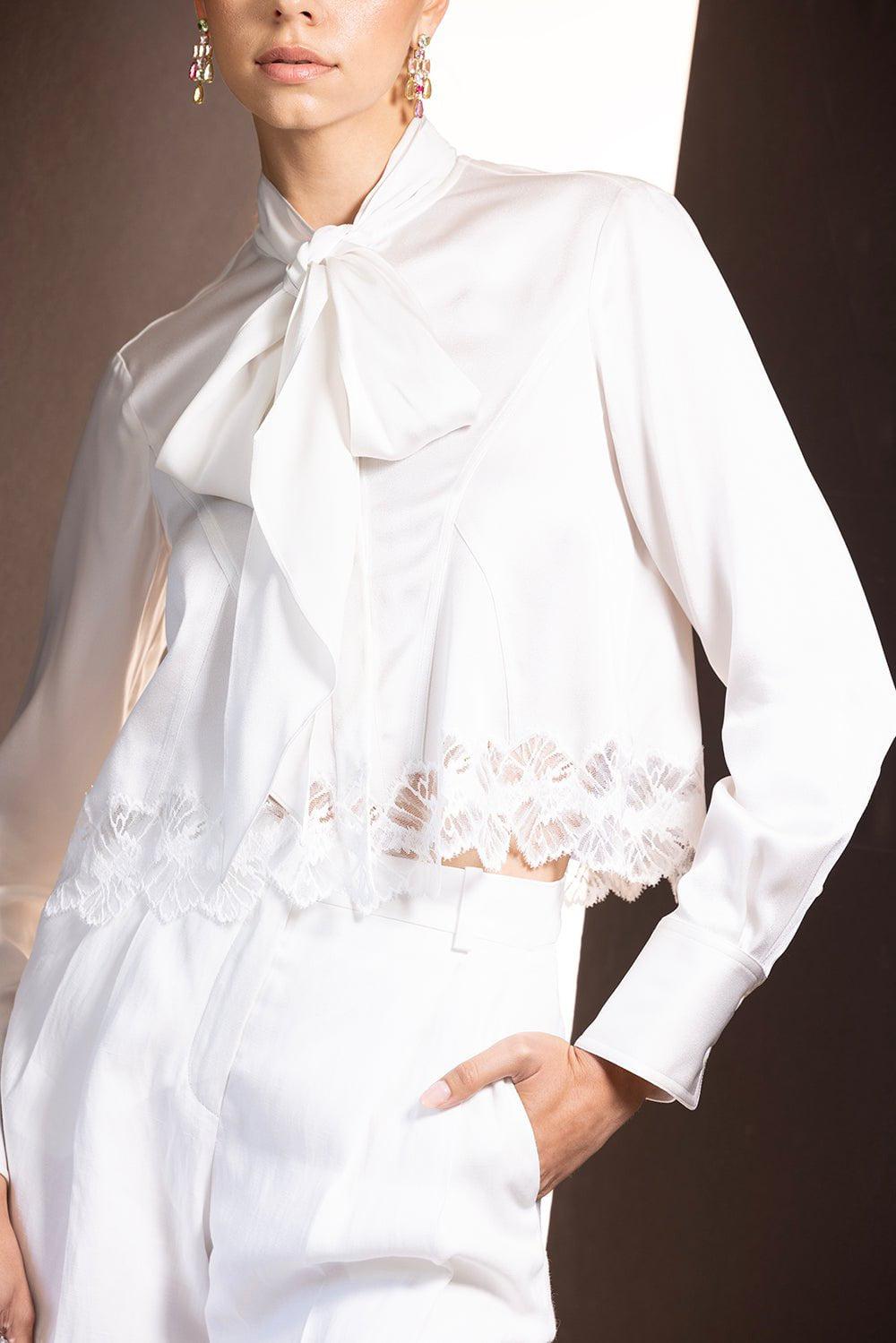 STELLA MCCARTNEY-Tie Neck Lace Crop Top-