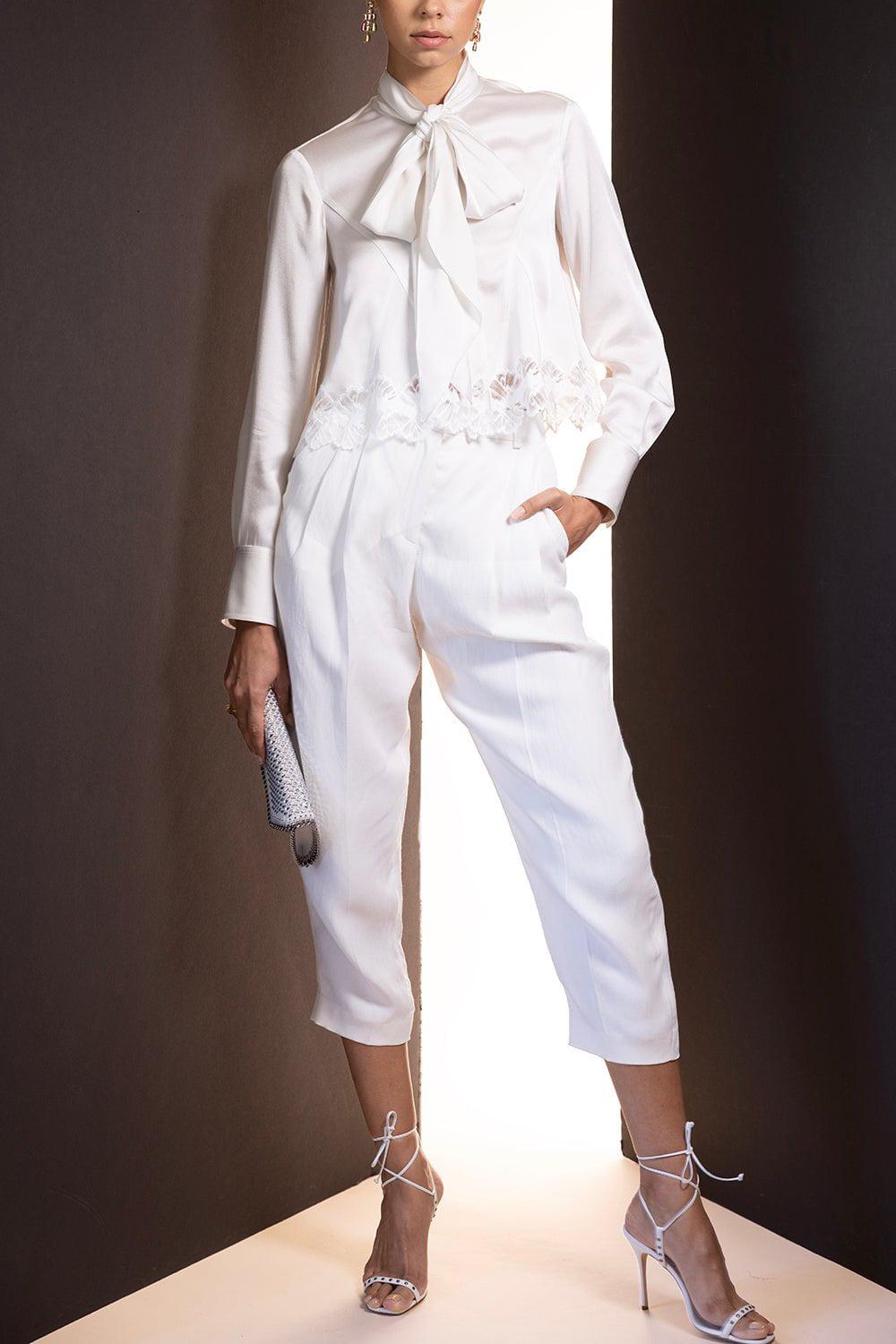 STELLA MCCARTNEY-Tie Neck Lace Crop Top-