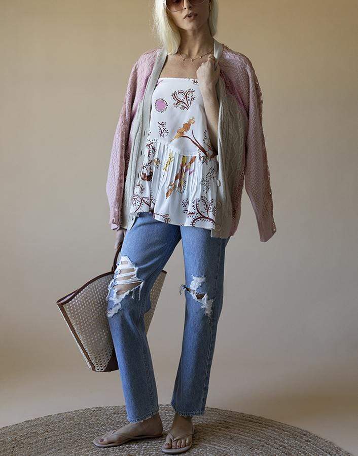 STELLA MCCARTNEY-Floral Lace Cable Knit Cardigan-