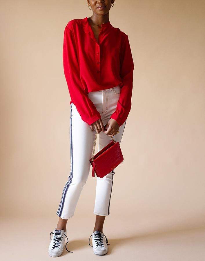 STELLA MCCARTNEY-Powder Red Silk Crepe de Chine Eva Shirt-