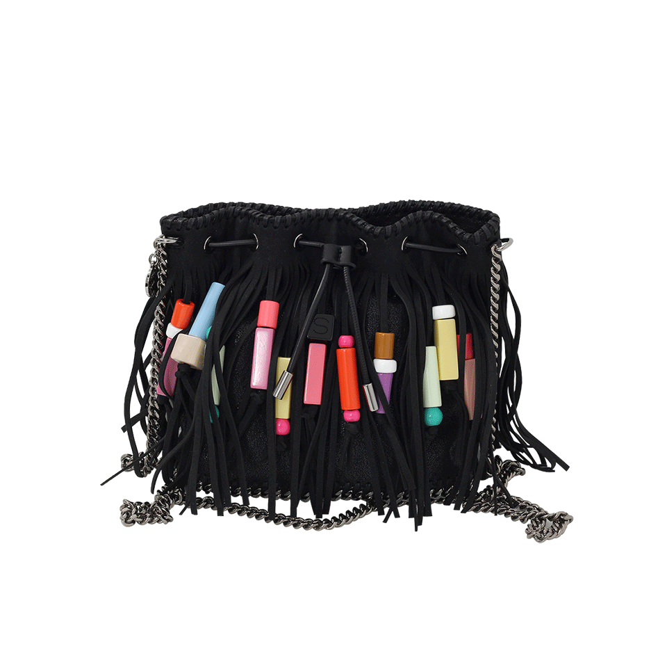 STELLA MCCARTNEY-Falabella Fringe Beaded Bucket Bag-BLACK
