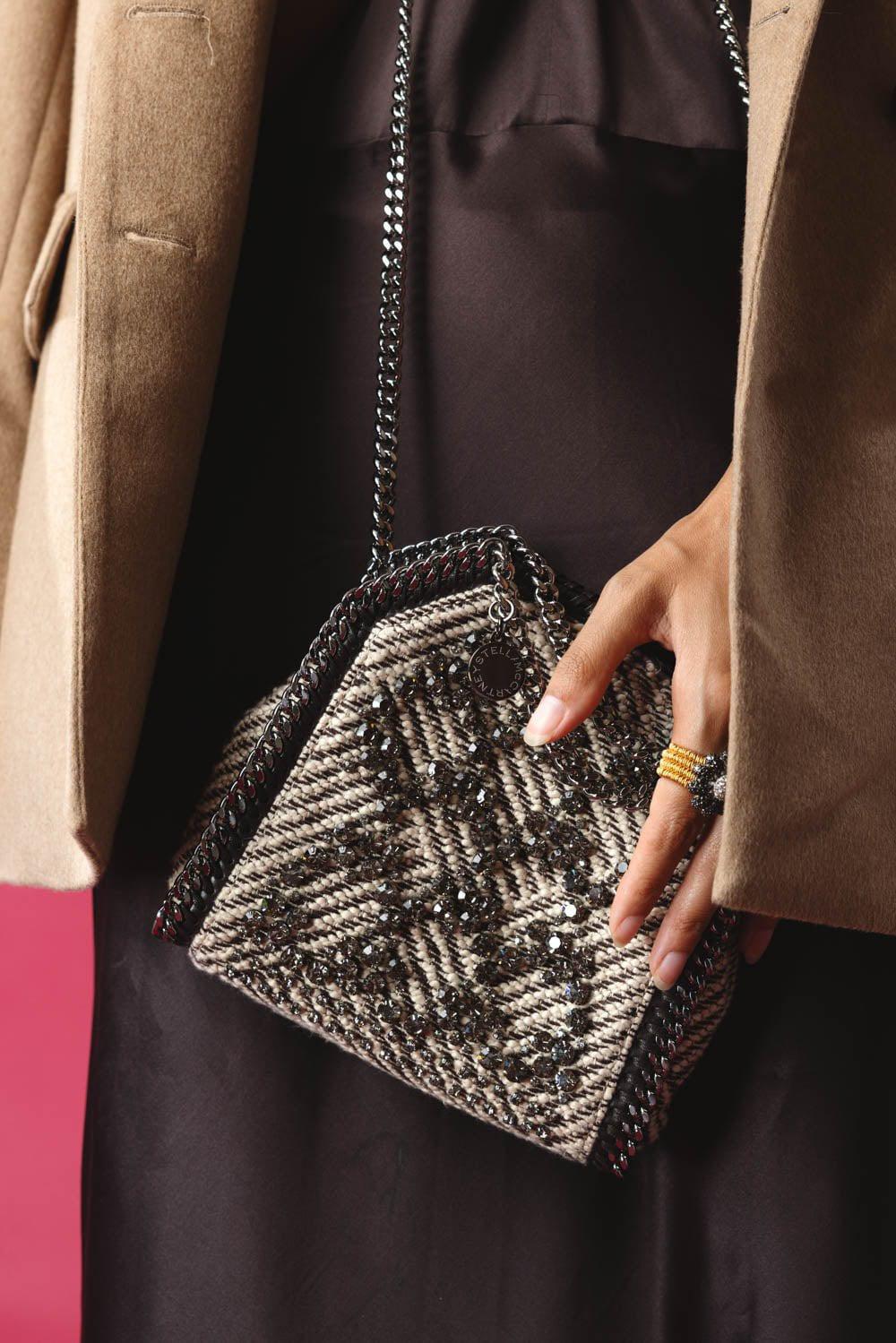 STELLA MCCARTNEY-Tiny Embroidered Crystal Tote-CHOCOCRM