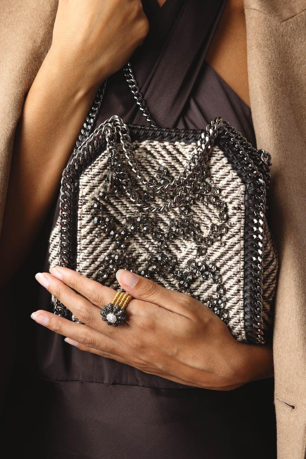 STELLA MCCARTNEY-Tiny Embroidered Crystal Tote-CHOCOCRM