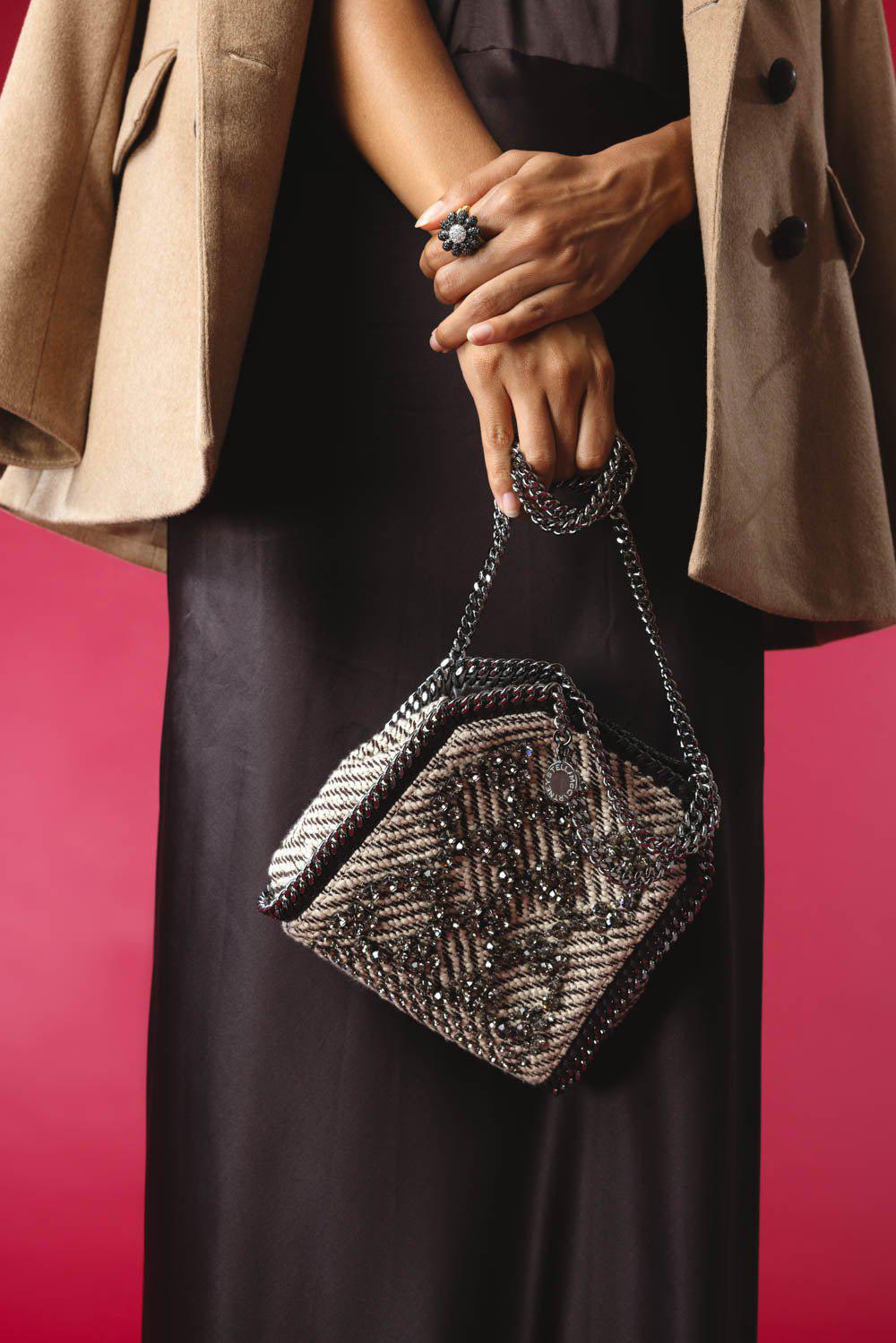 STELLA MCCARTNEY-Tiny Embroidered Crystal Tote-CHOCOCRM