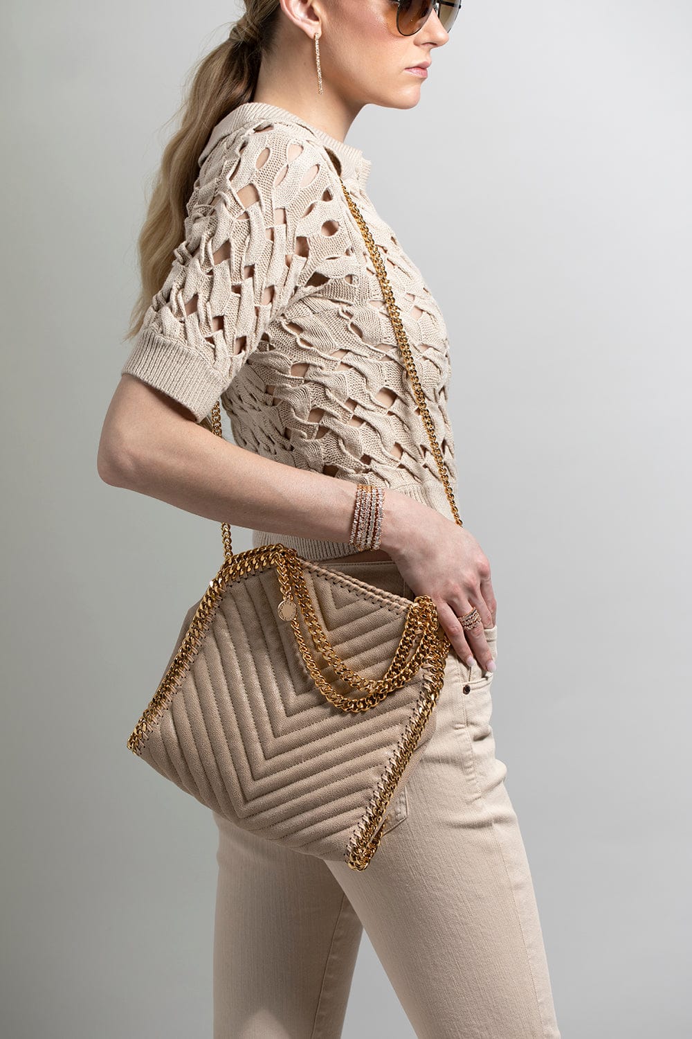 STELLA MCCARTNEY-Mini Tote Eco Shaggy Deer Chevron-BUTTER