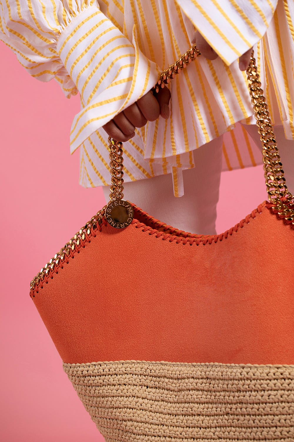 STELLA MCCARTNEY-Large Tote With Half Raffia - Orange-ORANGE