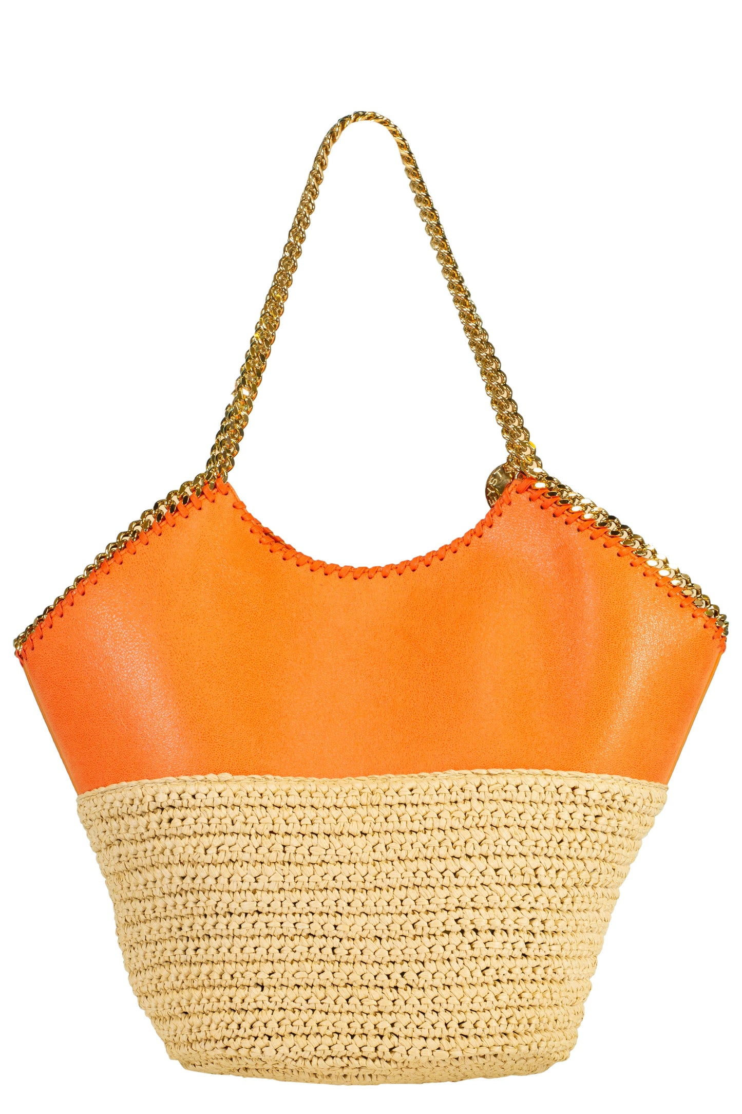 STELLA MCCARTNEY-Large Tote With Half Raffia - Orange-ORANGE