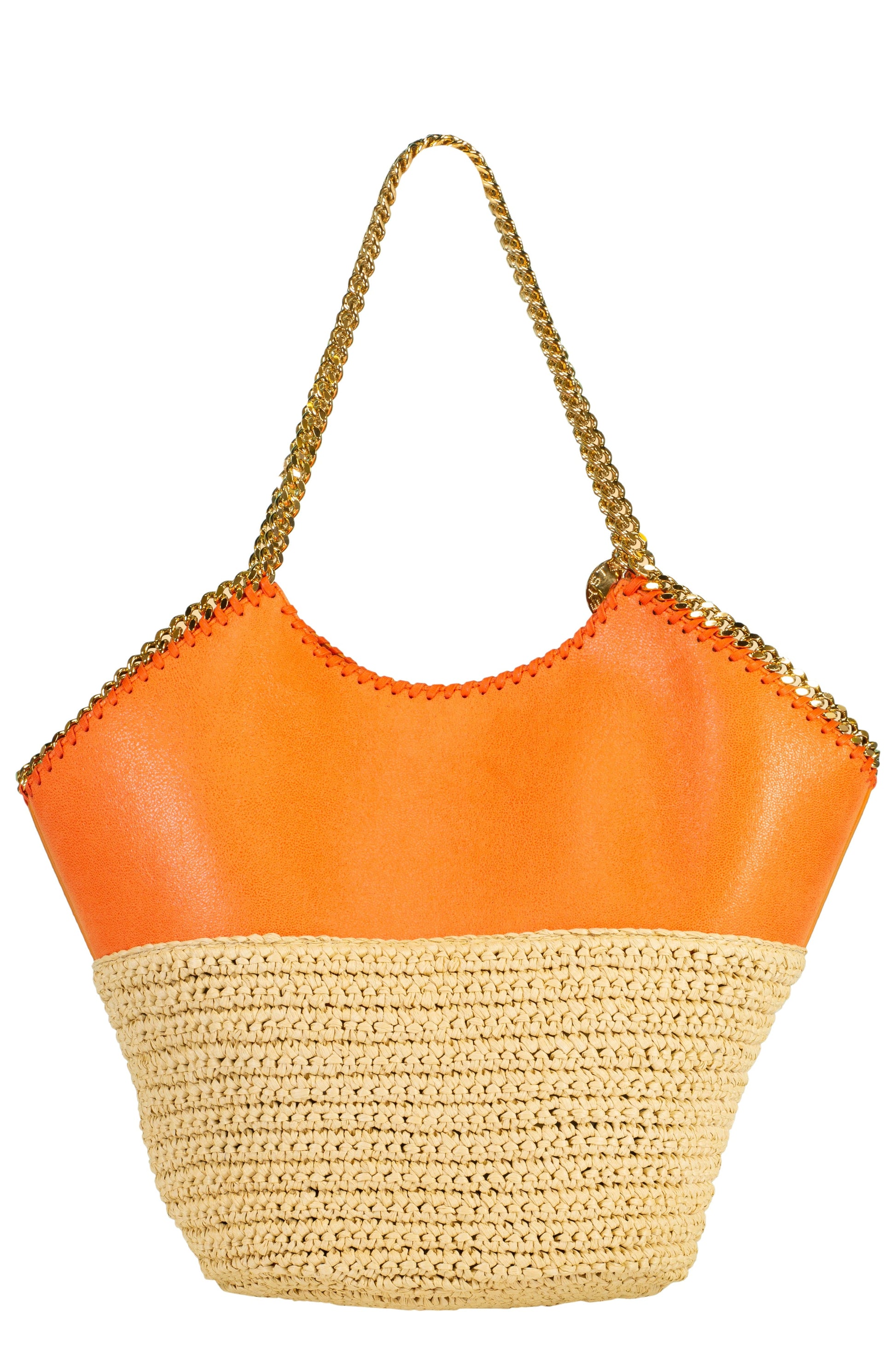 STELLA MCCARTNEY-Large Tote With Half Raffia - Orange-ORANGE