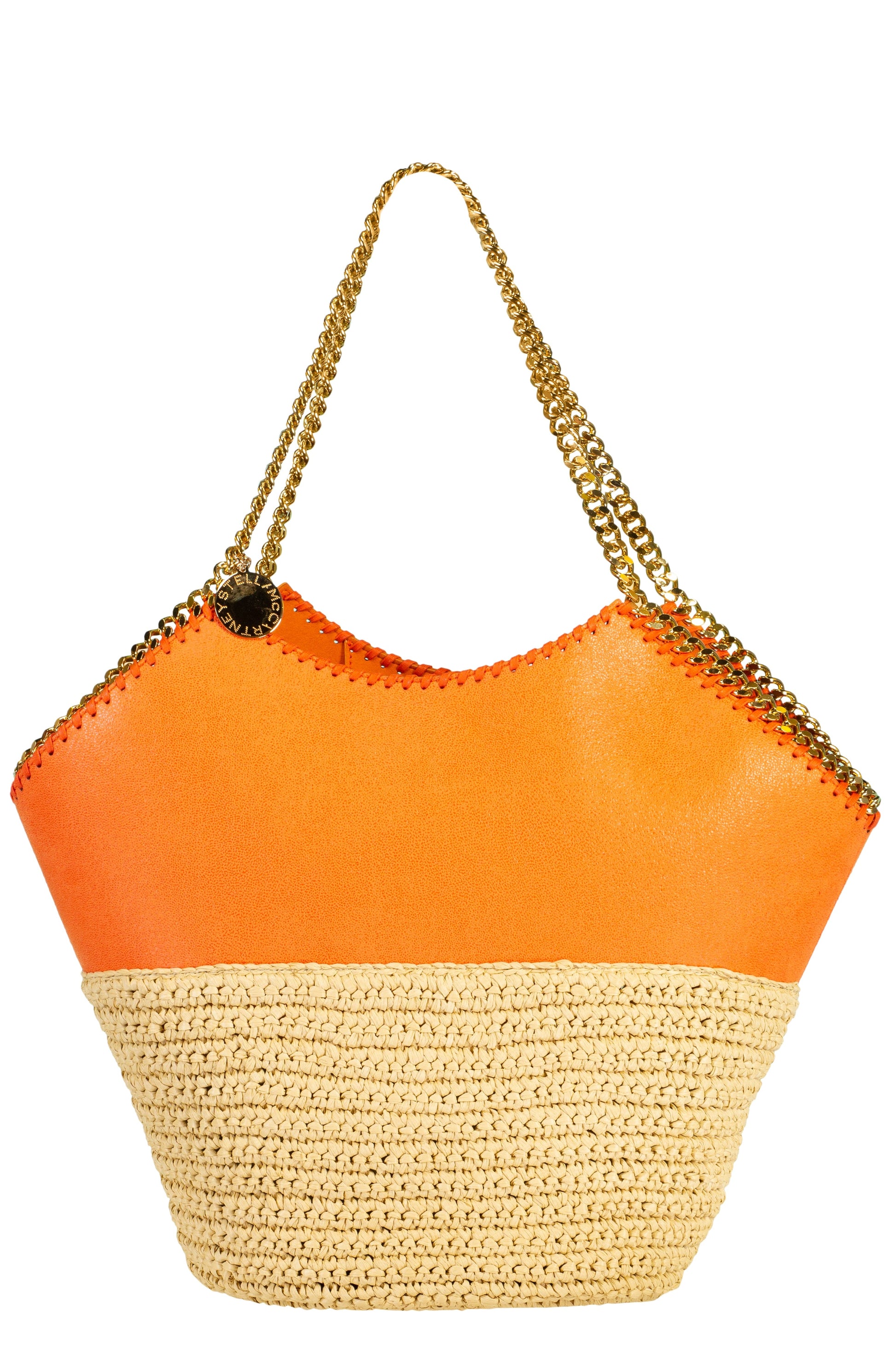 STELLA MCCARTNEY-Large Tote With Half Raffia - Orange-ORANGE