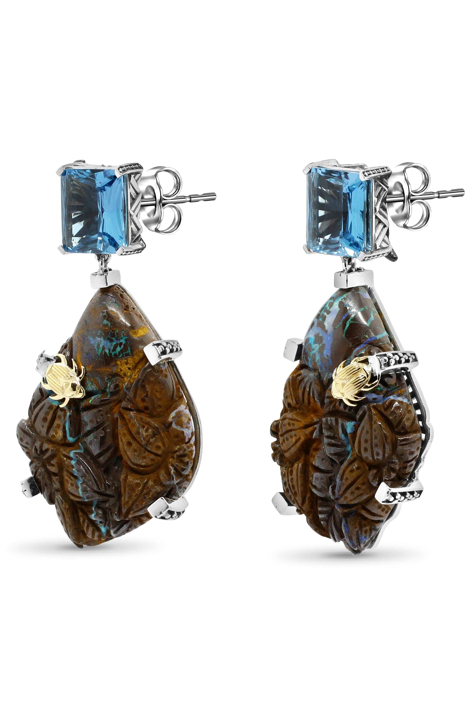 STEPHEN DWECK-Swiss Blue Topaz and Boulder Opal Earrings-SILVER