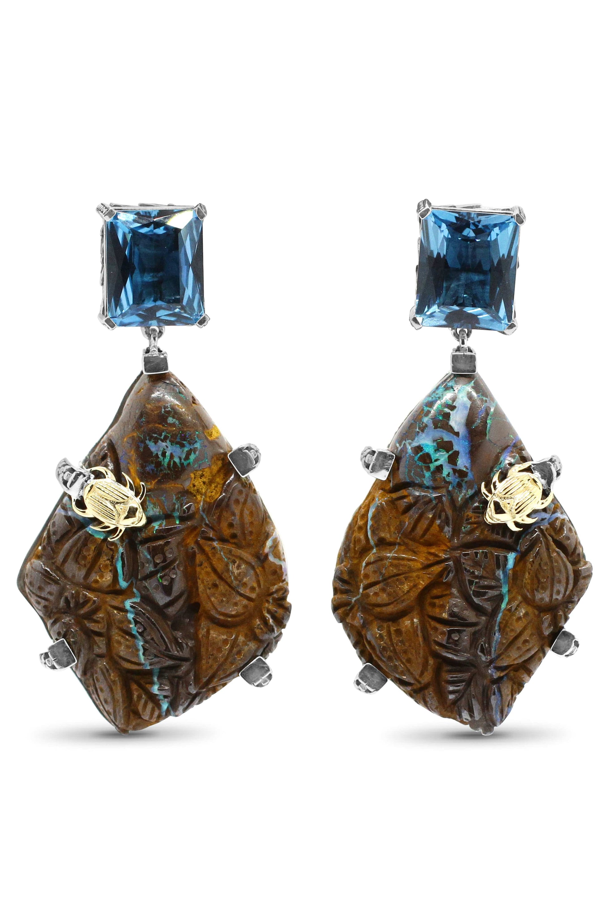 STEPHEN DWECK-Swiss Blue Topaz and Boulder Opal Earrings-SILVER